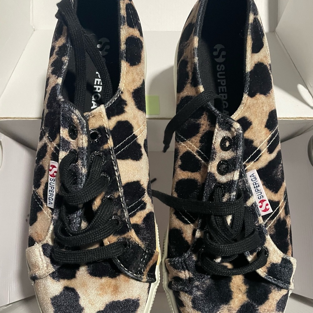 Superga Leopard Print Canvas Sneakers - Black & Tan
